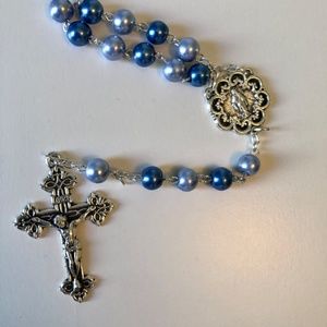 Rosary Beads - Silver/Light Blue & Dark Blue and Silver